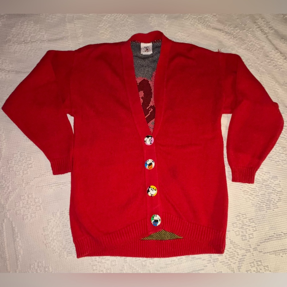 Vintage Mickey & Co Sweater Adult Large Red Cardigan Mickey Mouse Buttons Disney